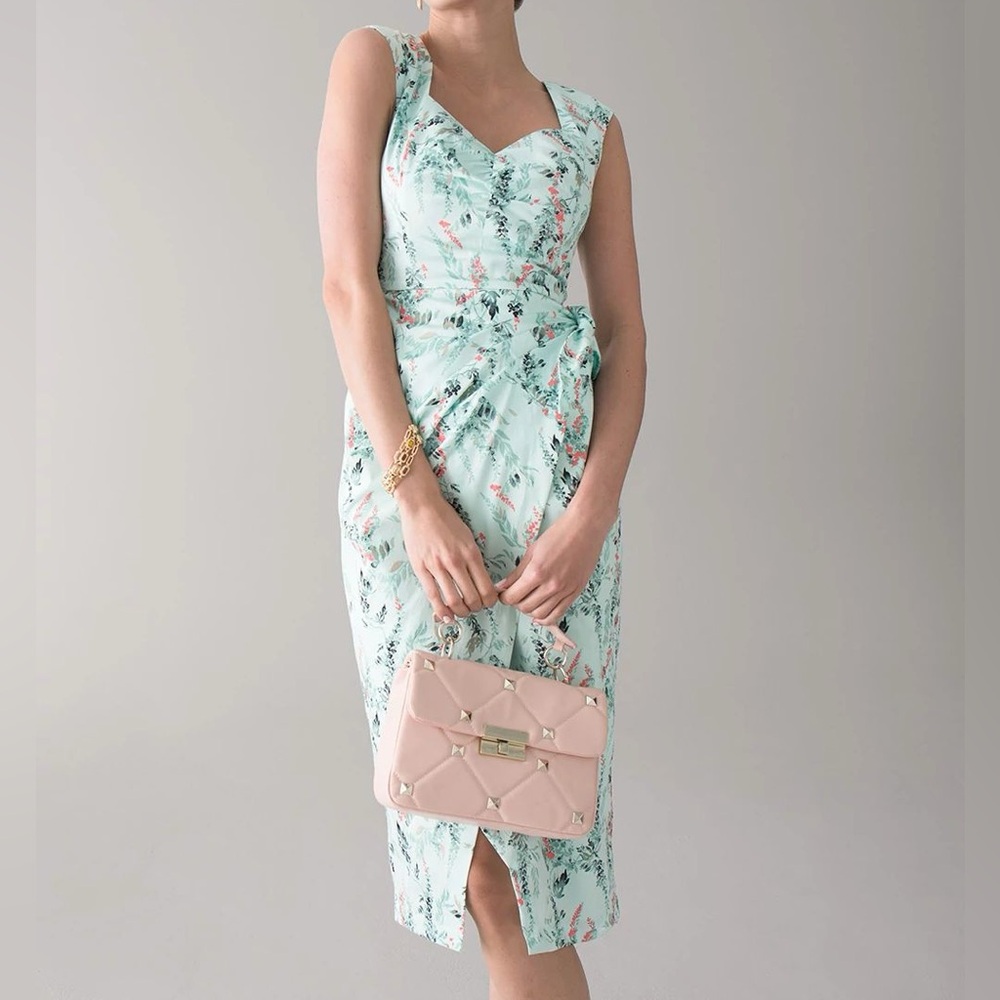 WHBM NWT Floral Faux Wrap Midi Cotton Sateen Dress
